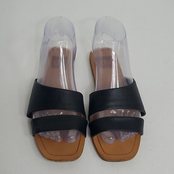 Dolce Vita Double Strap Aysmmetrical Faux Leather Slip-on Sandal Black Size 5.5 - Picture 1 of 6